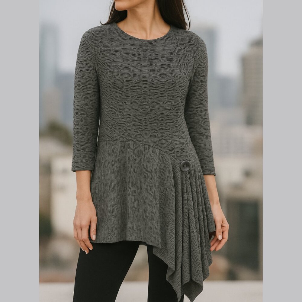 Patrizia Luca Milano Asymmetrical Hi-Lo Peplum Top Button Detail Sz LgG